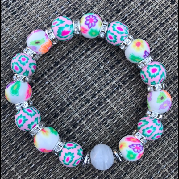 Jewelry - Handmade boho 10mm clay bead stretch bracelet
